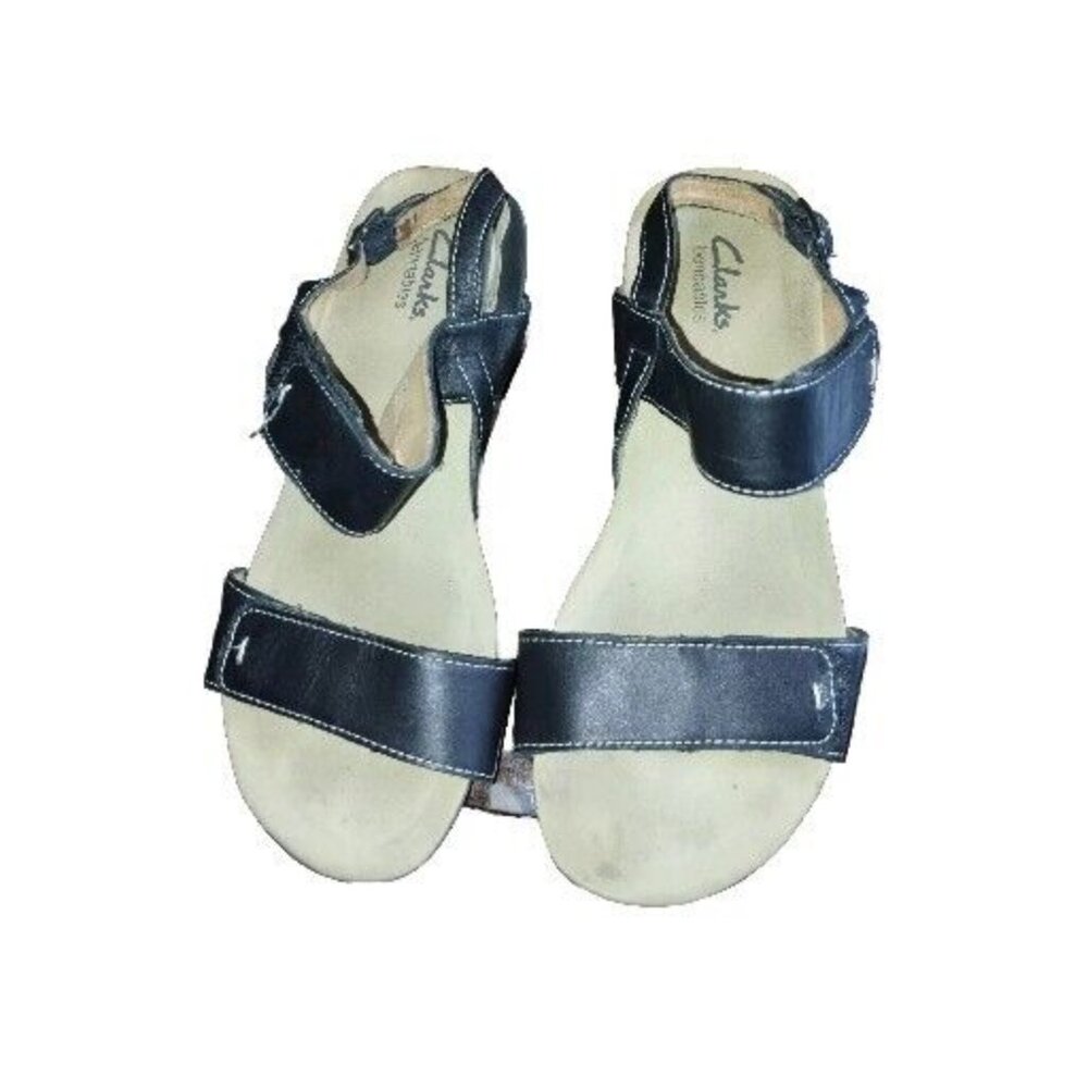 Clarks 3-Strap Leather Sandals, Black, Size 7
